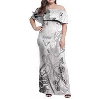 Personalised Brain Cancer Awareness Family Matching Off Shoulder Maxi Dress and Hawaiian Shirt Ribbon Polynesian Pattern