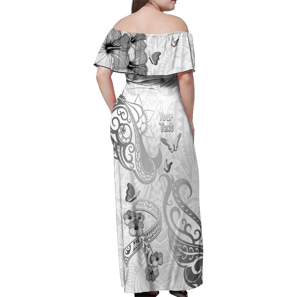 Personalised Brain Cancer Awareness Family Matching Off Shoulder Maxi Dress and Hawaiian Shirt Ribbon Polynesian Pattern