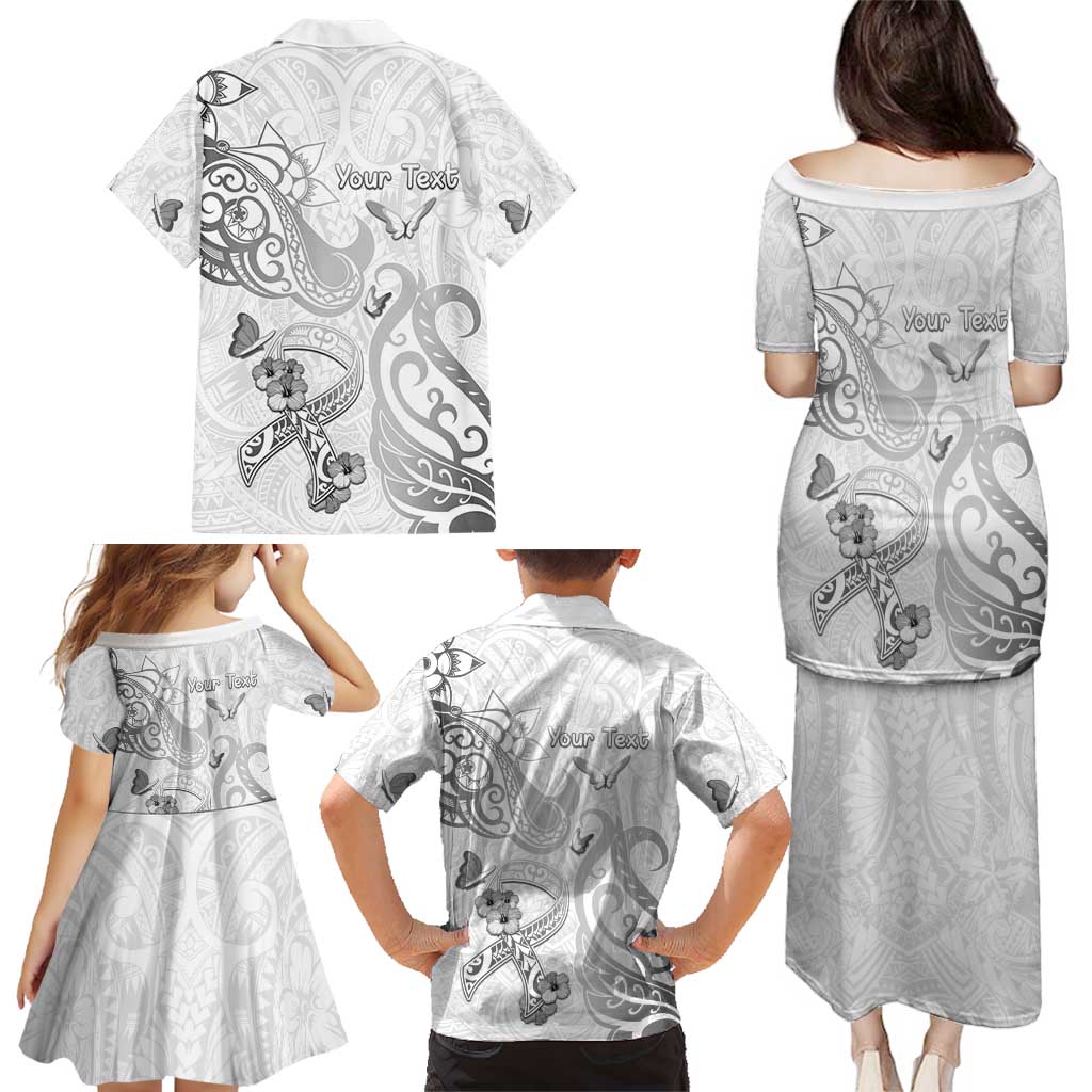 Personalised Brain Cancer Awareness Family Matching Puletasi and Hawaiian Shirt Ribbon Polynesian Pattern