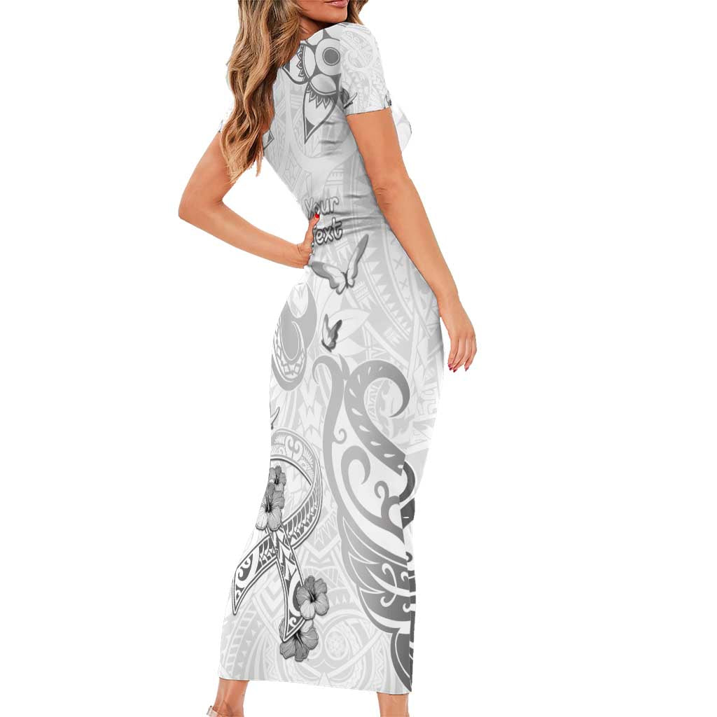 Personalised Brain Cancer Awareness Family Matching Short Sleeve Bodycon Dress and Hawaiian Shirt Ribbon Polynesian Pattern