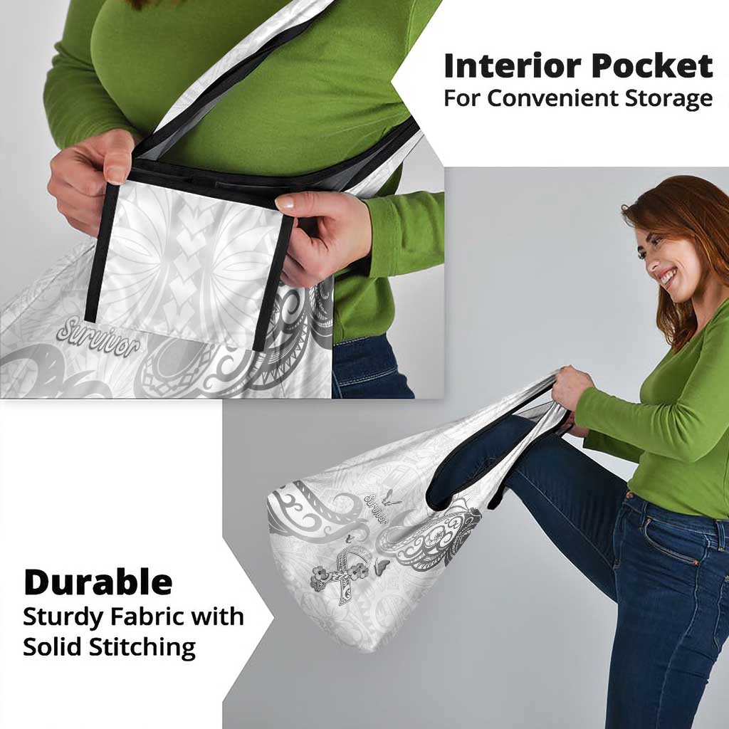 Brain Cancer Awareness Grocery Bag Ribbon Polynesian Pattern