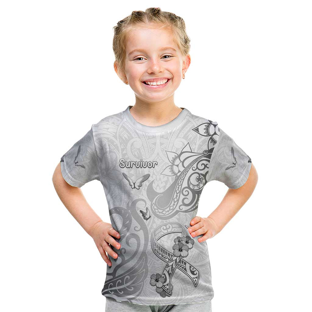 Personalised Brain Cancer Awareness Kid T Shirt Ribbon Polynesian Pattern