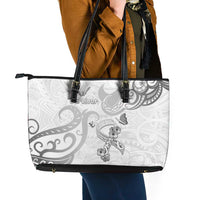 Brain Cancer Awareness Leather Tote Bag Ribbon Polynesian Pattern