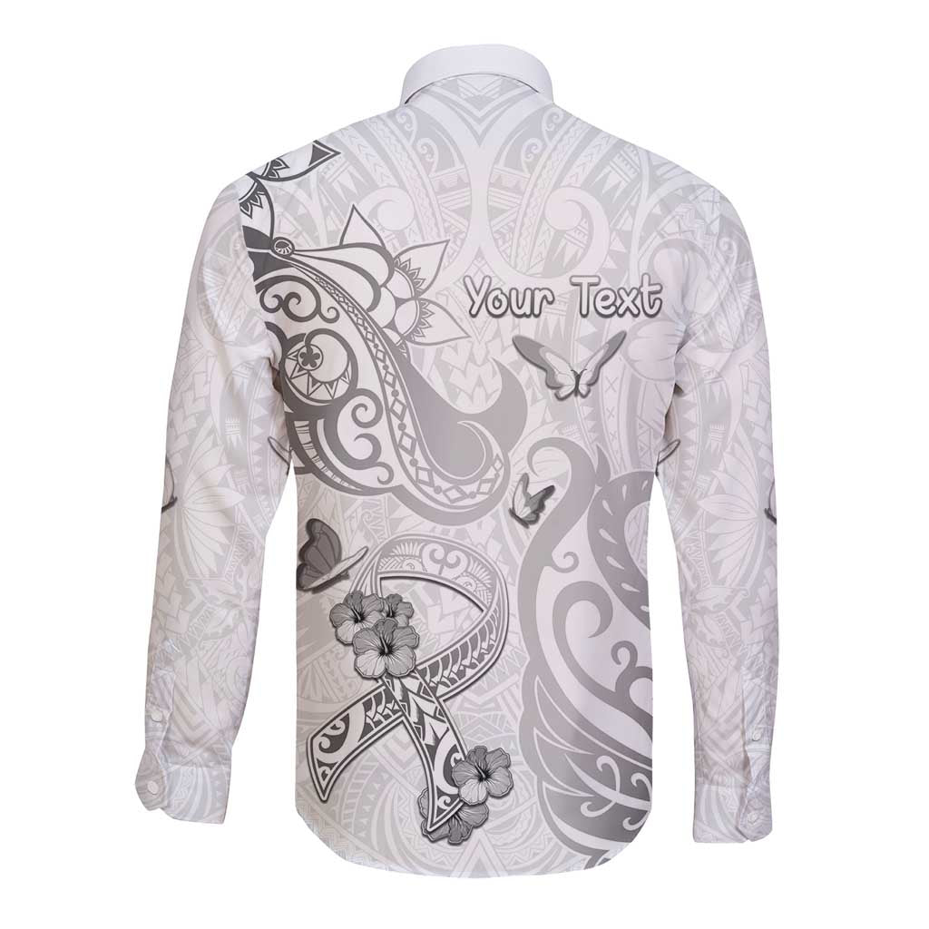 Personalised Brain Cancer Awareness Long Sleeve Button Shirt Ribbon Polynesian Pattern