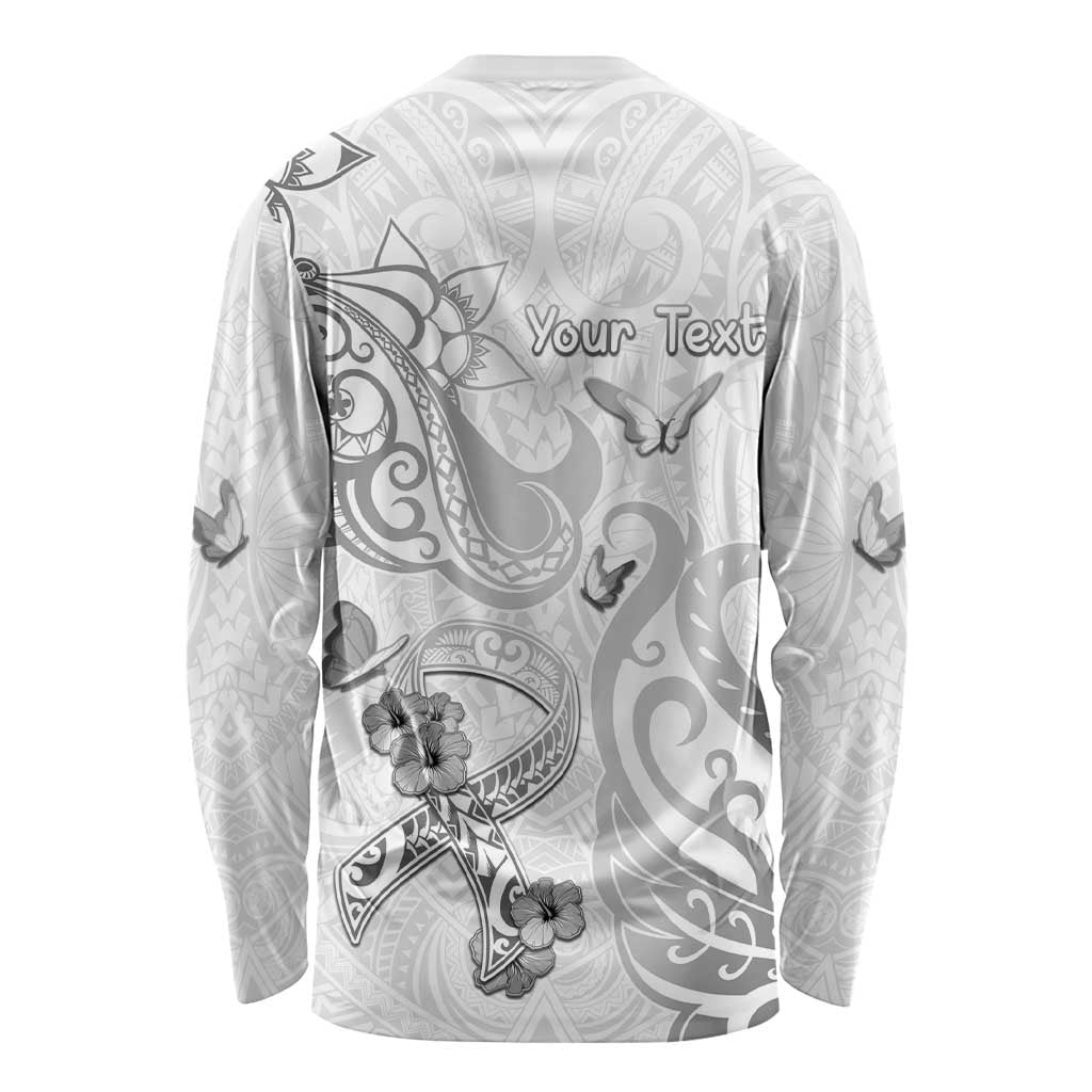 Personalised Brain Cancer Awareness Long Sleeve Shirt Ribbon Polynesian Pattern