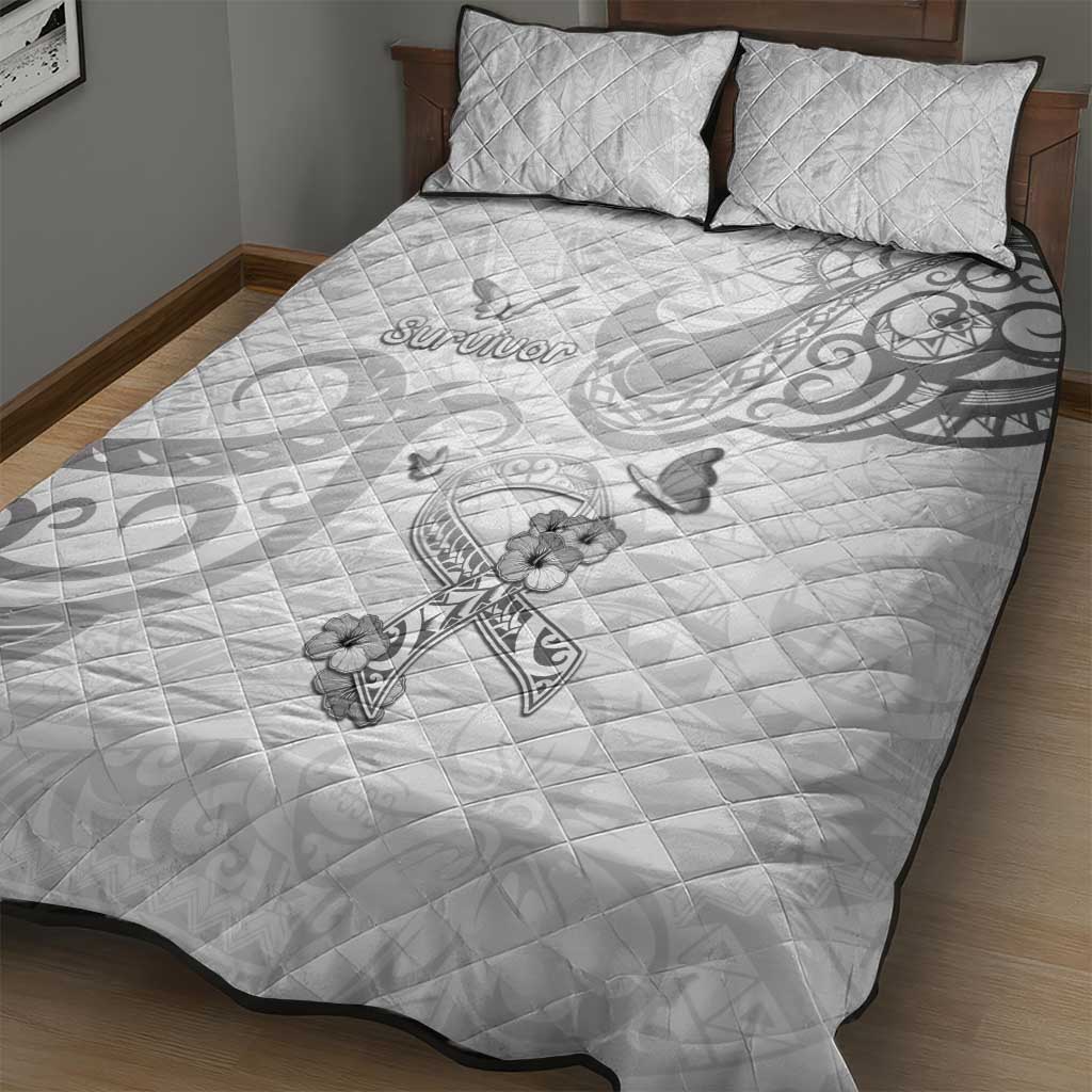 Brain Cancer Awareness Quilt Bed Set Ribbon Polynesian Pattern