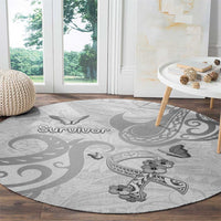 Brain Cancer Awareness Round Carpet Ribbon Polynesian Pattern