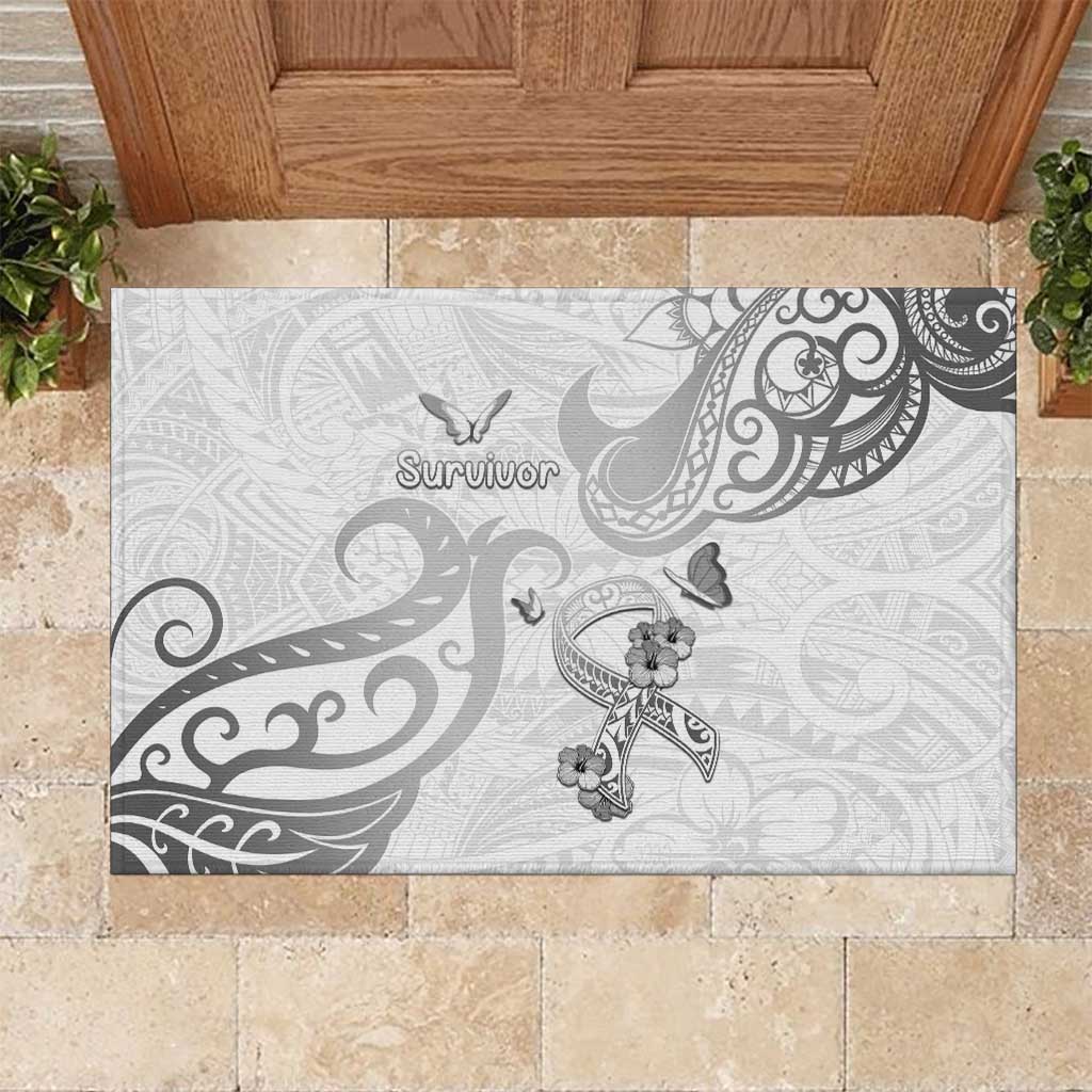 Brain Cancer Awareness Rubber Doormat Ribbon Polynesian Pattern