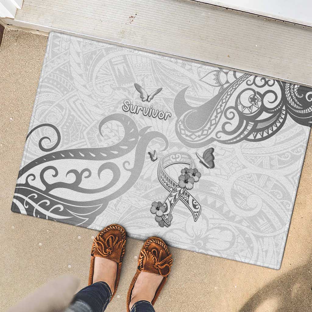 Brain Cancer Awareness Rubber Doormat Ribbon Polynesian Pattern