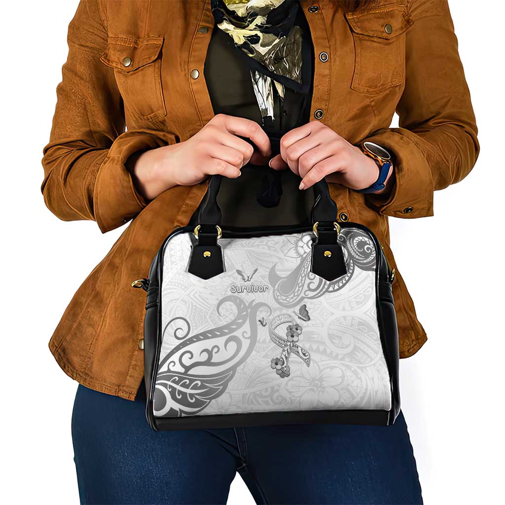 Brain Cancer Awareness Shoulder Handbag Ribbon Polynesian Pattern