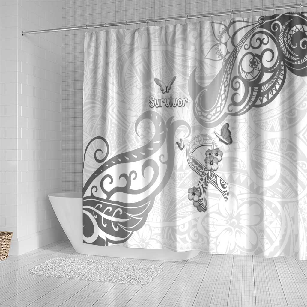 Brain Cancer Awareness Shower Curtain Ribbon Polynesian Pattern