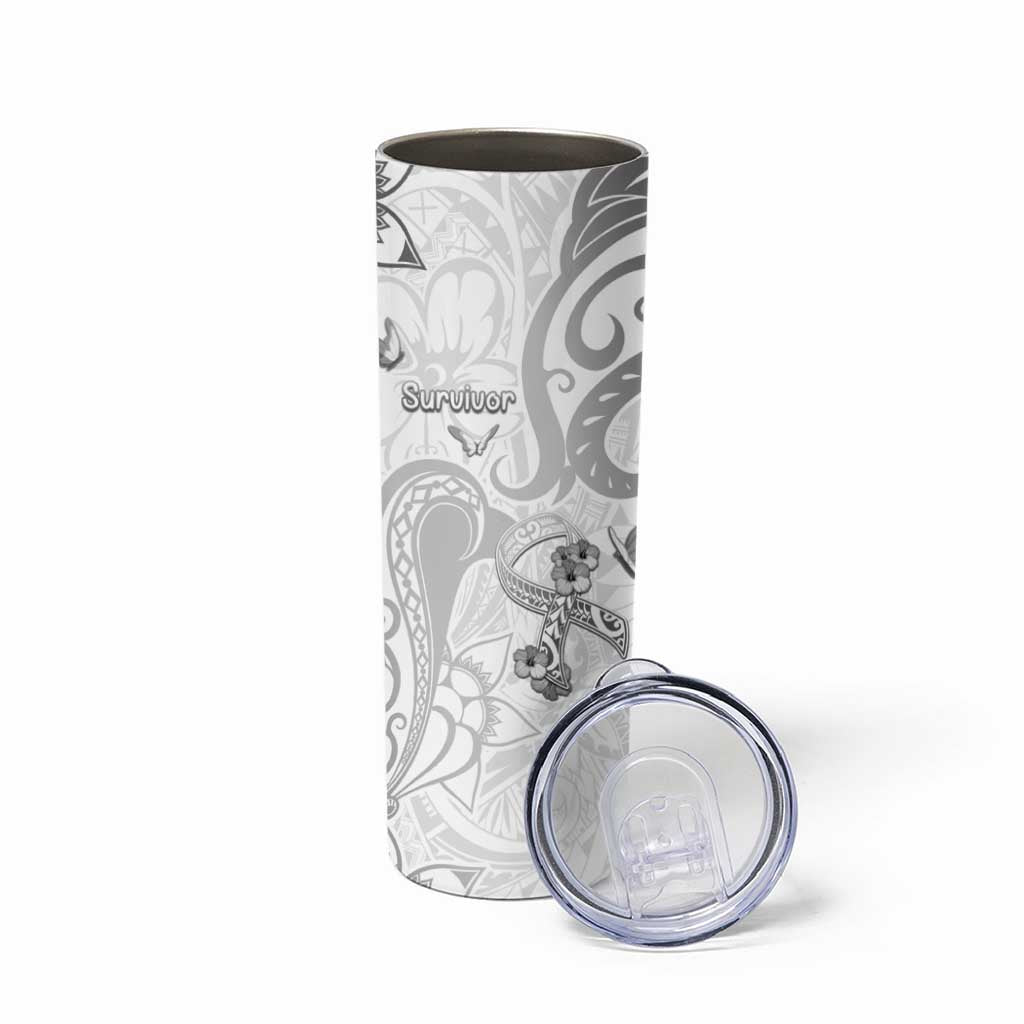 Personalised Brain Cancer Awareness Skinny Tumbler Ribbon Polynesian Pattern