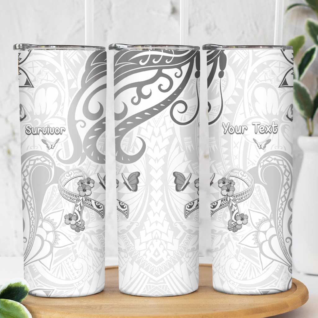 Personalised Brain Cancer Awareness Skinny Tumbler Ribbon Polynesian Pattern
