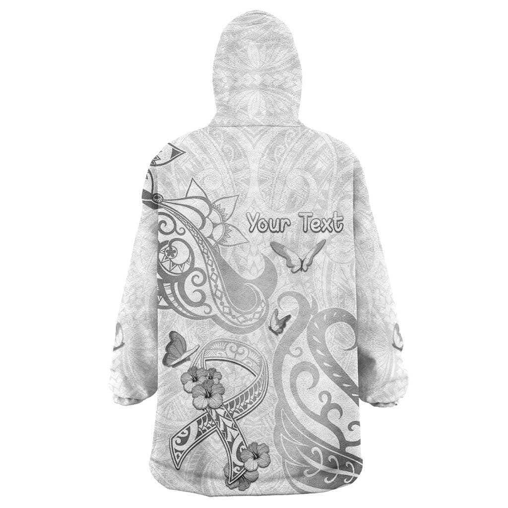 Personalised Brain Cancer Awareness Wearable Blanket Hoodie Ribbon Polynesian Pattern