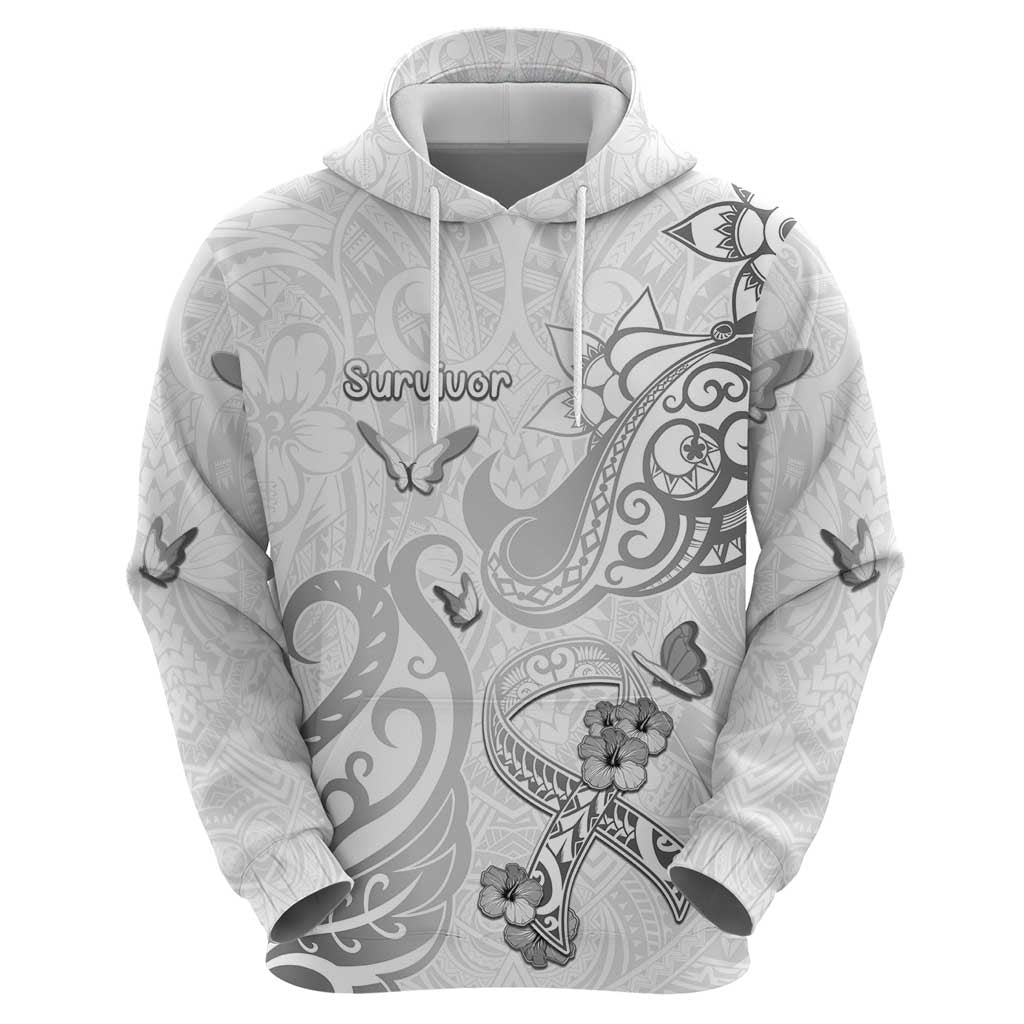Personalised Brain Cancer Awareness Zip Hoodie Ribbon Polynesian Pattern