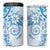 Blue Polynesian Pattern With Plumeria Flowers 4 in 1 Can Cooler Tumbler
