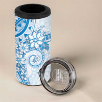 Blue Polynesian Pattern With Plumeria Flowers 4 in 1 Can Cooler Tumbler