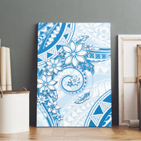 Polynesian Pattern With Plumeria Flowers Canvas Wall Art Blue