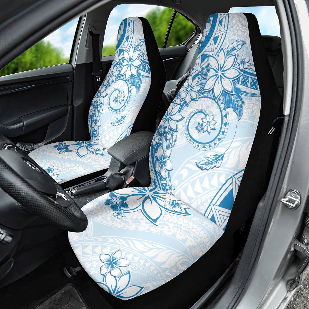 Polynesian Pattern With Plumeria Flowers Car Seat Cover Blue
