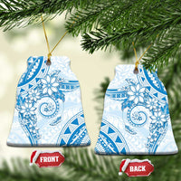 Polynesian Pattern With Plumeria Flowers Ceramic Ornament Blue