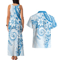 Polynesian Pattern With Plumeria Flowers Couples Matching Tank Maxi Dress and Hawaiian Shirt Blue LT05 - Polynesian Pride