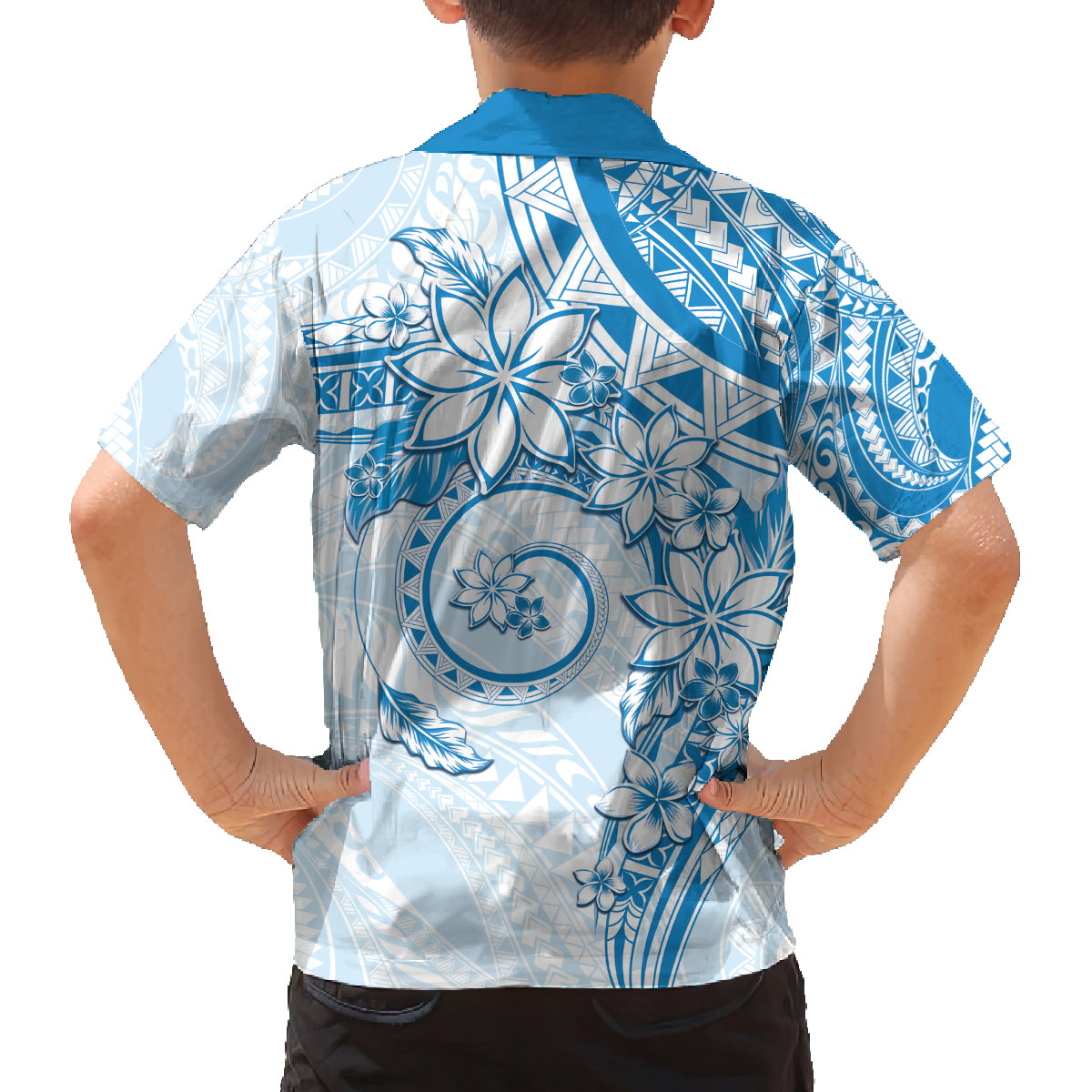 Polynesian Pattern With Plumeria Flowers Family Matching Tank Maxi Dress and Hawaiian Shirt Blue LT05 - Polynesian Pride