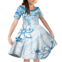 Polynesian Pattern With Plumeria Flowers Family Matching Tank Maxi Dress and Hawaiian Shirt Blue LT05 Daughter's Dress Blue - Polynesian Pride