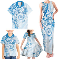 Polynesian Pattern With Plumeria Flowers Family Matching Tank Maxi Dress and Hawaiian Shirt Blue LT05 - Polynesian Pride