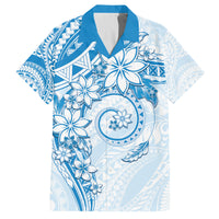 Polynesian Pattern With Plumeria Flowers Family Matching Tank Maxi Dress and Hawaiian Shirt Blue LT05 Dad's Shirt - Short Sleeve Blue - Polynesian Pride