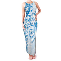 Polynesian Pattern With Plumeria Flowers Family Matching Tank Maxi Dress and Hawaiian Shirt Blue LT05 Mom's Dress Blue - Polynesian Pride