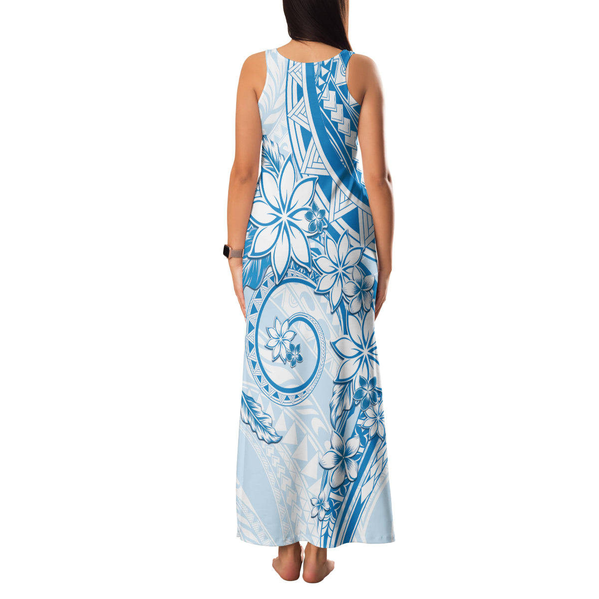 Polynesian Pattern With Plumeria Flowers Family Matching Tank Maxi Dress and Hawaiian Shirt Blue LT05 - Polynesian Pride