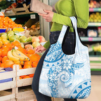 Polynesian Pattern With Plumeria Flowers Grocery Bag Blue