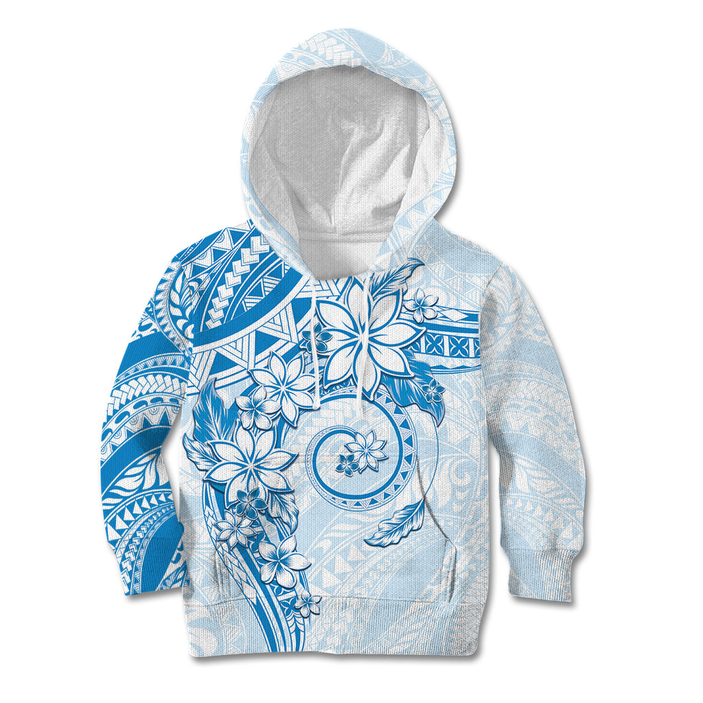 Polynesian Pattern With Plumeria Flowers Kid Hoodie Blue LT05 Hoodie Blue - Polynesian Pride