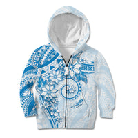 Polynesian Pattern With Plumeria Flowers Kid Hoodie Blue LT05 Zip Hoodie Blue - Polynesian Pride