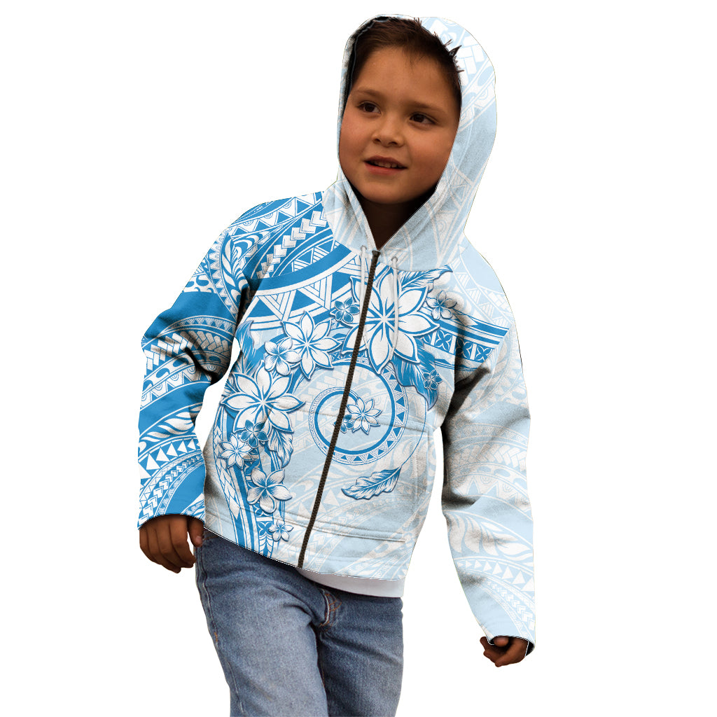 Polynesian Pattern With Plumeria Flowers Kid Hoodie Blue LT05 - Polynesian Pride