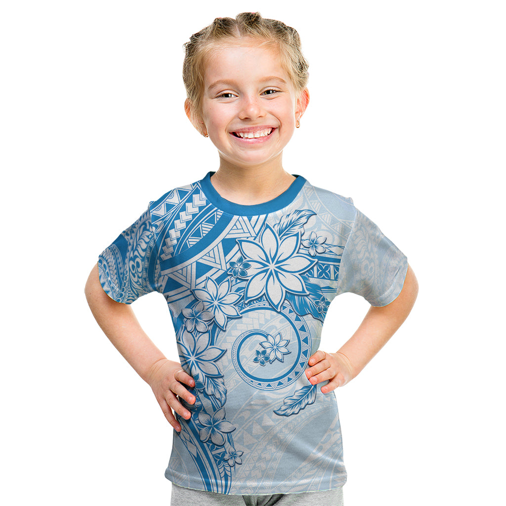 Polynesian Pattern With Plumeria Flowers Kid T Shirt Blue