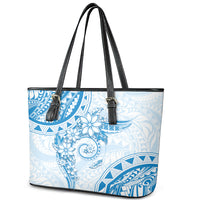 Polynesian Pattern With Plumeria Flowers Leather Tote Bag Blue