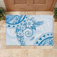 Polynesian Pattern With Plumeria Flowers Rubber Doormat Blue LT05 - Polynesian Pride