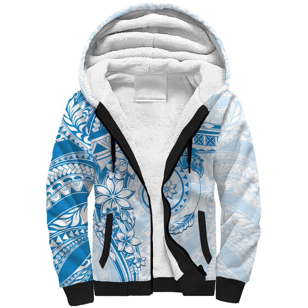 Polynesian Pattern With Plumeria Flowers Sherpa Hoodie Blue
