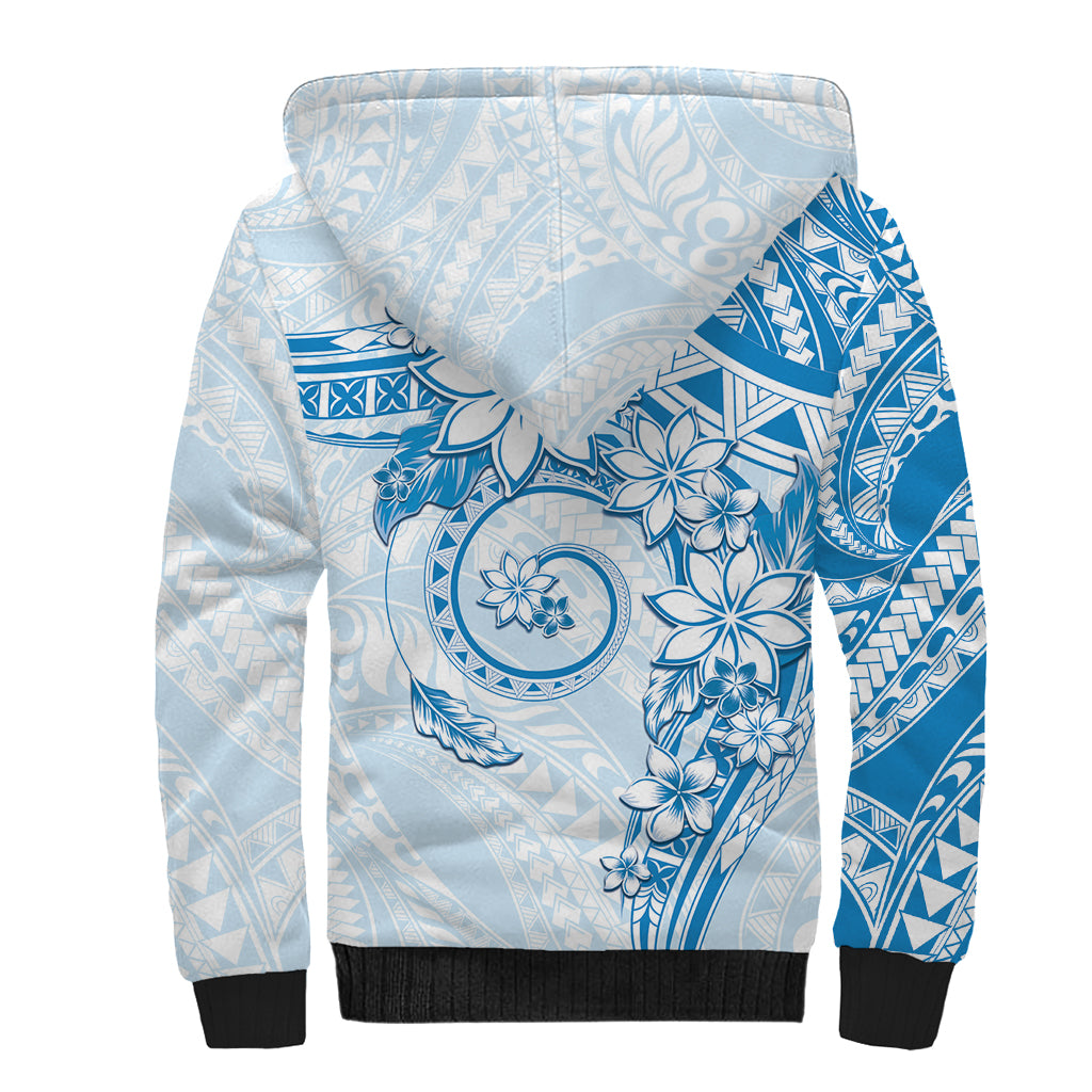 Polynesian Pattern With Plumeria Flowers Sherpa Hoodie Blue