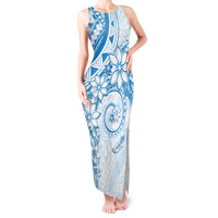 Polynesian Pattern With Plumeria Flowers Tank Maxi Dress Blue
