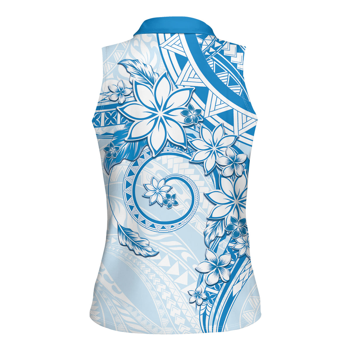 Polynesian Pattern With Plumeria Flowers Women Sleeveless Polo Shirt Blue
