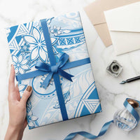 Polynesian Pattern With Plumeria Flowers Wrapping Paper Blue - Polynesian Pride