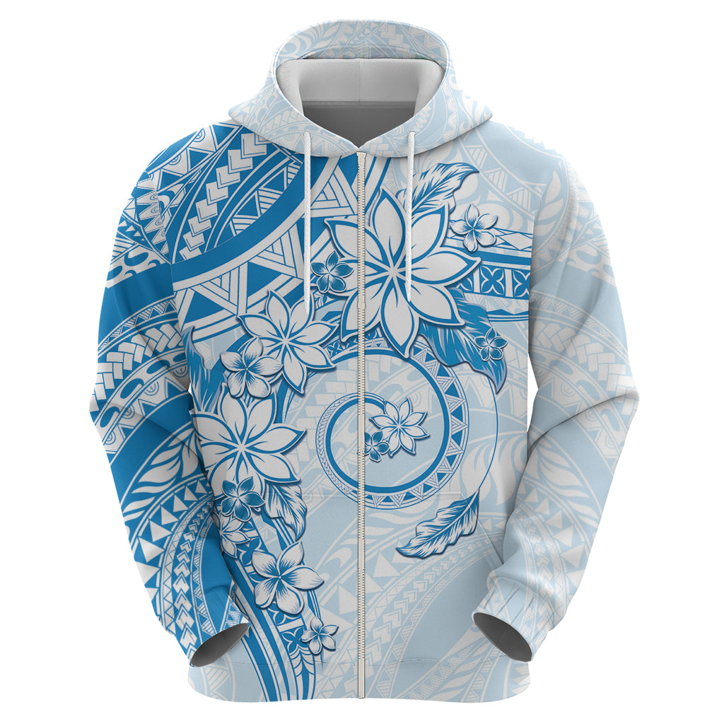 Polynesian Pattern With Plumeria Flowers Zip Hoodie Blue