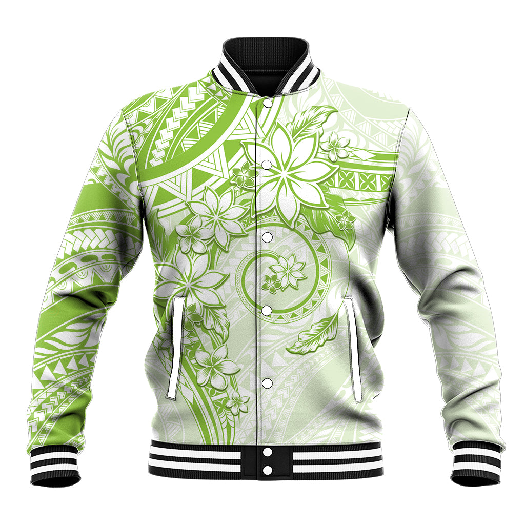 Polynesian Pattern With Plumeria Flowers Baseball Jacket Lime Green LT05 Unisex Lime Green - Polynesian Pride