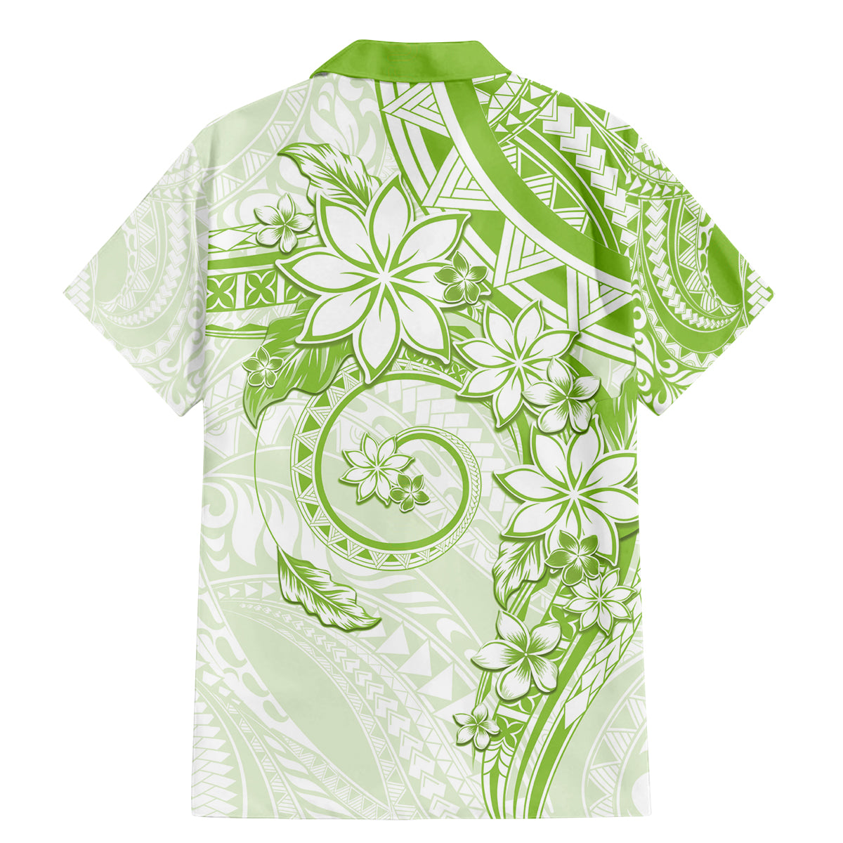 Polynesian Pattern With Plumeria Flowers Family Matching Mermaid Dress and Hawaiian Shirt Lime Green