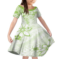Polynesian Pattern With Plumeria Flowers Family Matching Tank Maxi Dress and Hawaiian Shirt Lime Green