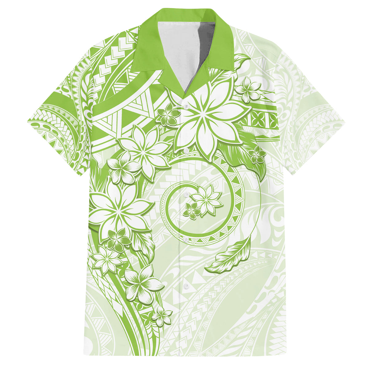 Polynesian Pattern With Plumeria Flowers Family Matching Tank Maxi Dress and Hawaiian Shirt Lime Green