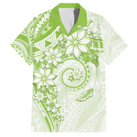 Polynesian Pattern With Plumeria Flowers Family Matching Tank Maxi Dress and Hawaiian Shirt Lime Green