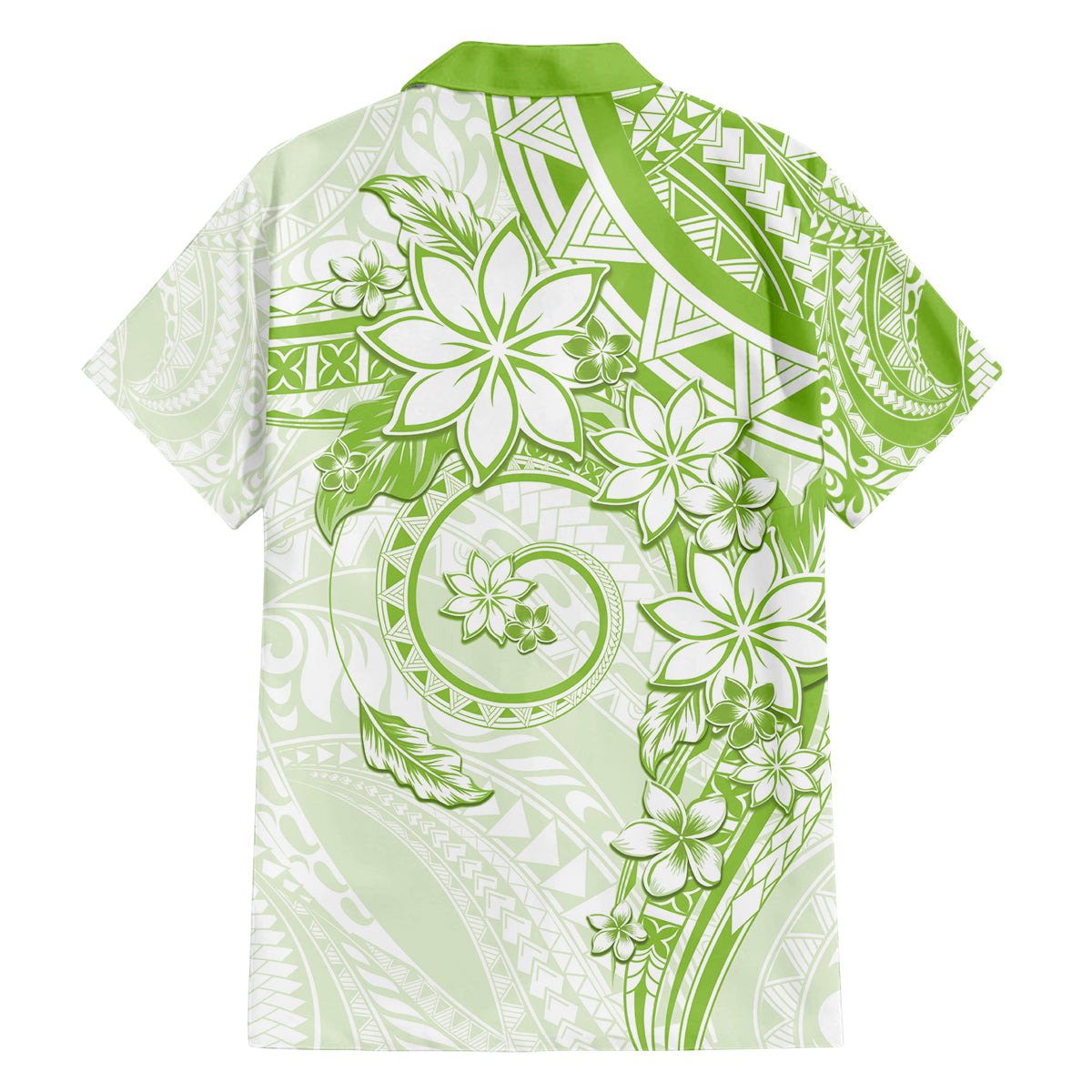 Polynesian Pattern With Plumeria Flowers Family Matching Tank Maxi Dress and Hawaiian Shirt Lime Green